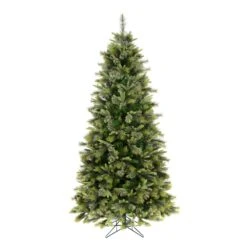 Vickerman 6.5-ft Cashmere Pine Slim Right Side Up Green Artificial Christmas Tree With Leg Base