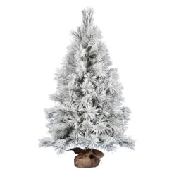 Vickerman 4-ft Burlap Base Full Pine Right Side Up Flocked Green Artificial Christmas Tree
