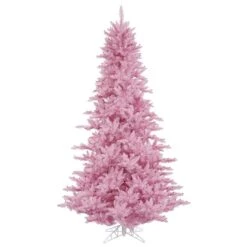 Vickerman 4.5-ft Fir Leg Base Pine Full Right Side Up Pink Artificial Christmas Tree