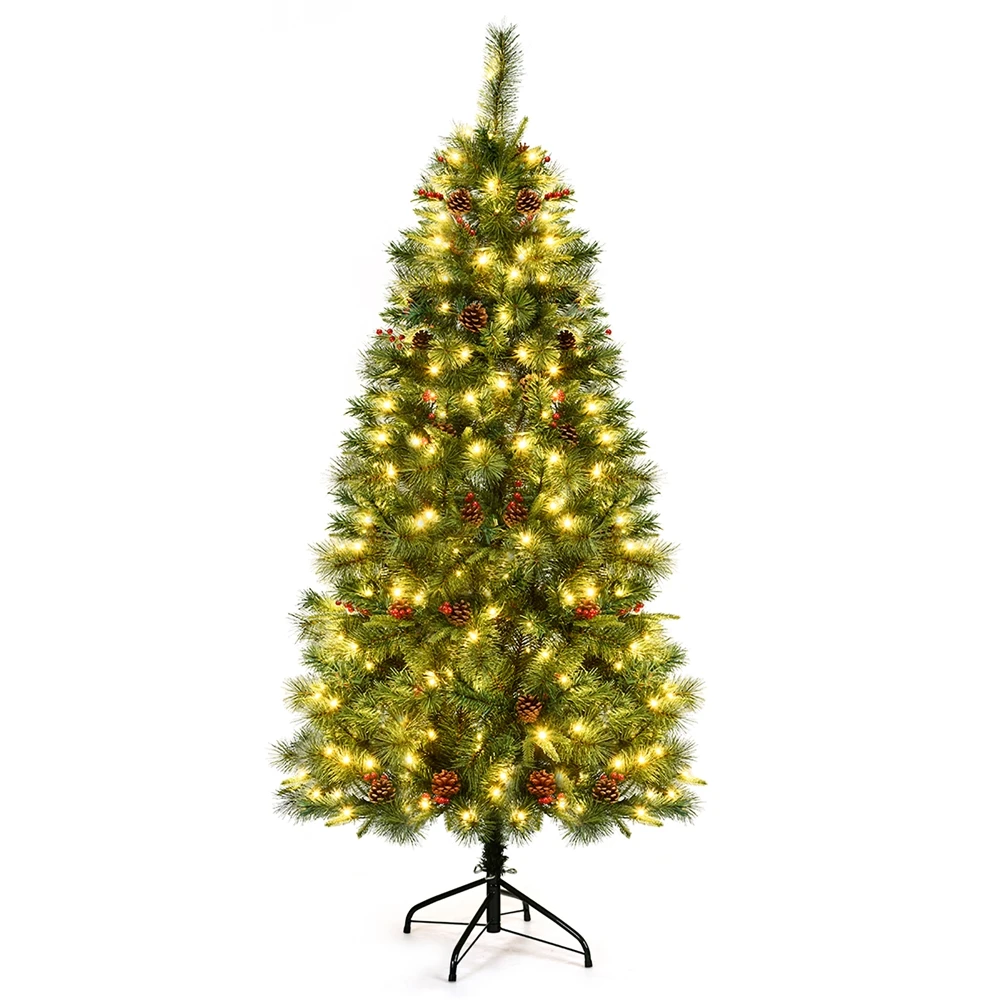 Costway 6-ft Pre-Lit Full Green Artificial Christmas Tree With 250 Constant Warm White LED Lights 3 Costway 6-ft Pre-Lit Full Green Artificial Christmas Tree With 250 Constant Warm White LED Lights