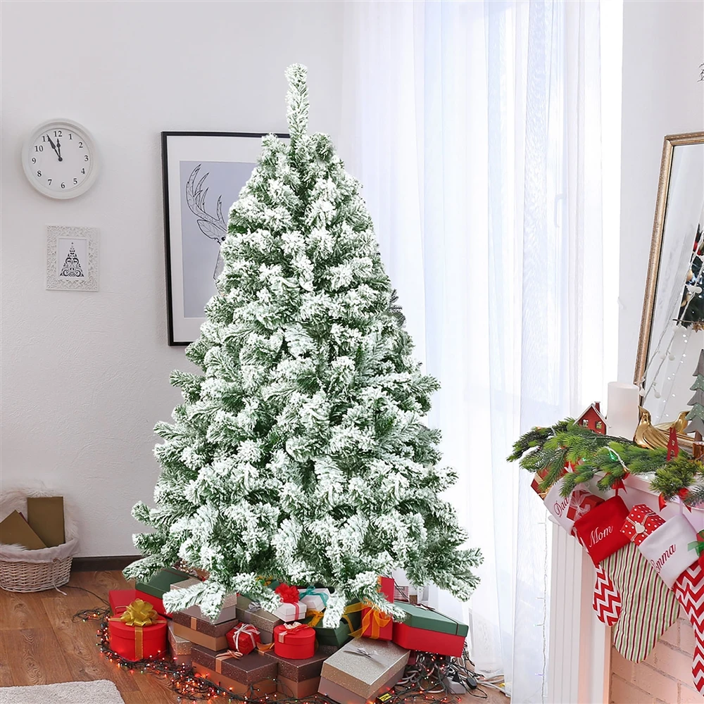 Costway 4.5-ft Full Flocked Green Artificial Christmas Tree 4 Costway 4.5-ft Full Flocked Green Artificial Christmas Tree - Image 2