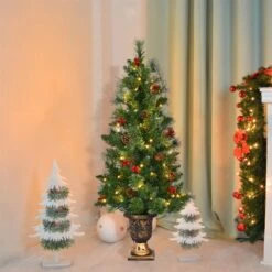 Costway 4-ft Pre-Lit Potted Full Green Artificial Christmas Tree With 60 Constant Warm White LED Lights -Northlight Sales Store 330902855 AlternateImage3