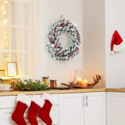 Costway 24-in Electrostatic Flocked Christmas Wreath Holiday Decor -Northlight Sales Store 330925695 AlternateImage2