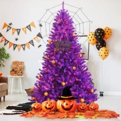 Costway 7-ft Pre-lit Purple Halloween Christmas Tree With Orange Lights Pumpkin -Northlight Sales Store 330925696 AlternateImage2
