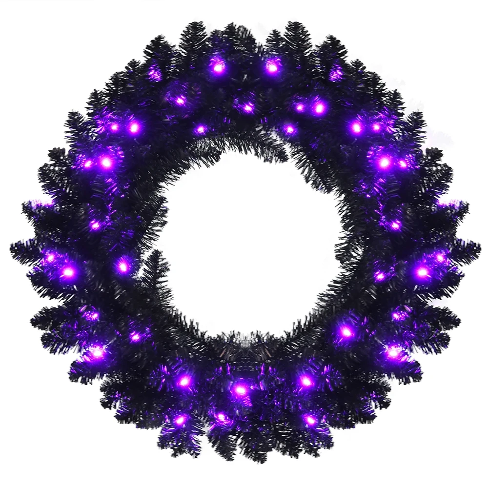Costway 24-in Pre-lit Christmas Halloween Wreath Black With LED Lights 3 Costway 24-in Pre-lit Christmas Halloween Wreath Black With LED Lights