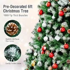 Costway 6-ft Snow Flocked Hinged Christmas Tree With 1000 Branch Tips And Pine Cones -Northlight Sales Store 330925702 AlternateImage2