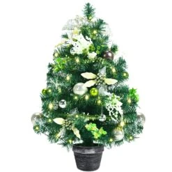 Costway 6-ft Snow Flocked Hinged Christmas Tree With Berries And Poinsettia Flowers