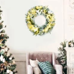 Costway 24-in Pre-lit Snowy Christmas Wreath With Berries Poinsettia Flowers Timer -Northlight Sales Store 330925718 AlternateImage2