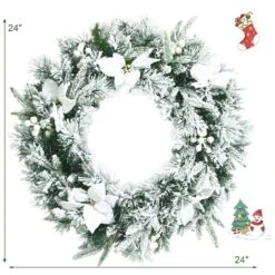 Costway 24-in Pre-lit Snowy Christmas Wreath With Berries Poinsettia Flowers Timer -Northlight Sales Store 330925718 AlternateImage3
