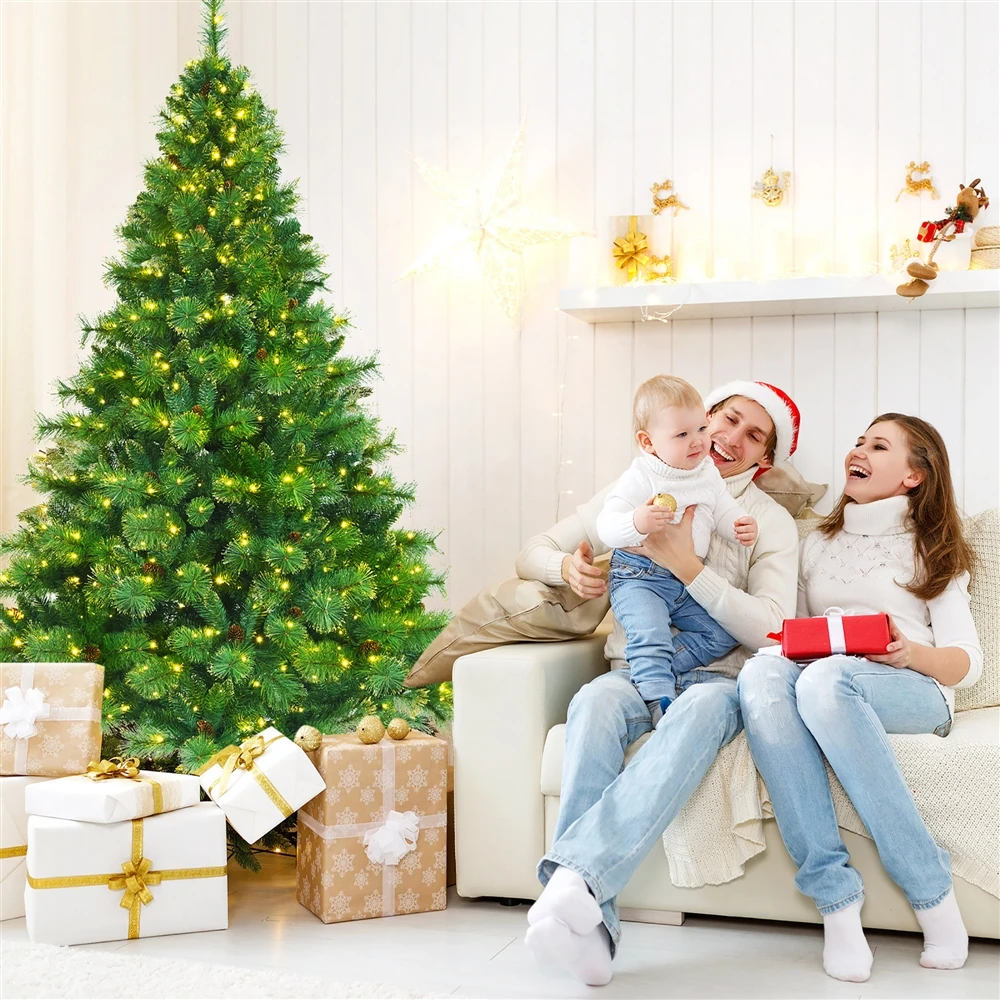 Costway 7-ft Unlit Hinged Artificial Christmas Tree With Snow Flocked Tips And Red Berries 4 Costway 7-ft Unlit Hinged Artificial Christmas Tree With Snow Flocked Tips And Red Berries - Image 2