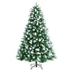 Costway 7-ft Unlit Hinged Artificial Christmas Tree With Snow Flocked Tips And Red Berries 9 Costway 7-ft Unlit Hinged Artificial Christmas Tree With Snow Flocked Tips And Red Berries -Northlight Sales Store 330925723 AlternateImage4