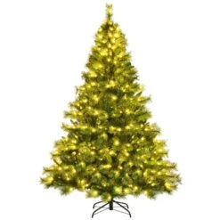 Costway 7-ft Unlit Hinged Artificial Christmas Tree With Snow Flocked Tips And Red Berries