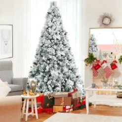 Costway 8-ft Snow Flocked Christmas Tree Glitter Tips With Pine Cone And Red Berries 9 Costway 8-ft Snow Flocked Christmas Tree Glitter Tips With Pine Cone And Red Berries -Northlight Sales Store 330925727 AlternateImage2