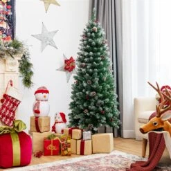 Costway 8-ft Snow Flocked Christmas Tree Glitter Tips With Pine Cone And Red Berries 10 Costway 8-ft Snow Flocked Christmas Tree Glitter Tips With Pine Cone And Red Berries -Northlight Sales Store 330925727 AlternateImage3