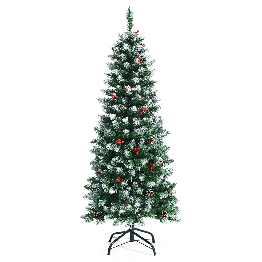 Costway 8-ft Snow Flocked Christmas Tree Glitter Tips With Pine Cone And Red Berries 7 Costway 8-ft Snow Flocked Christmas Tree Glitter Tips With Pine Cone And Red Berries - Image 5