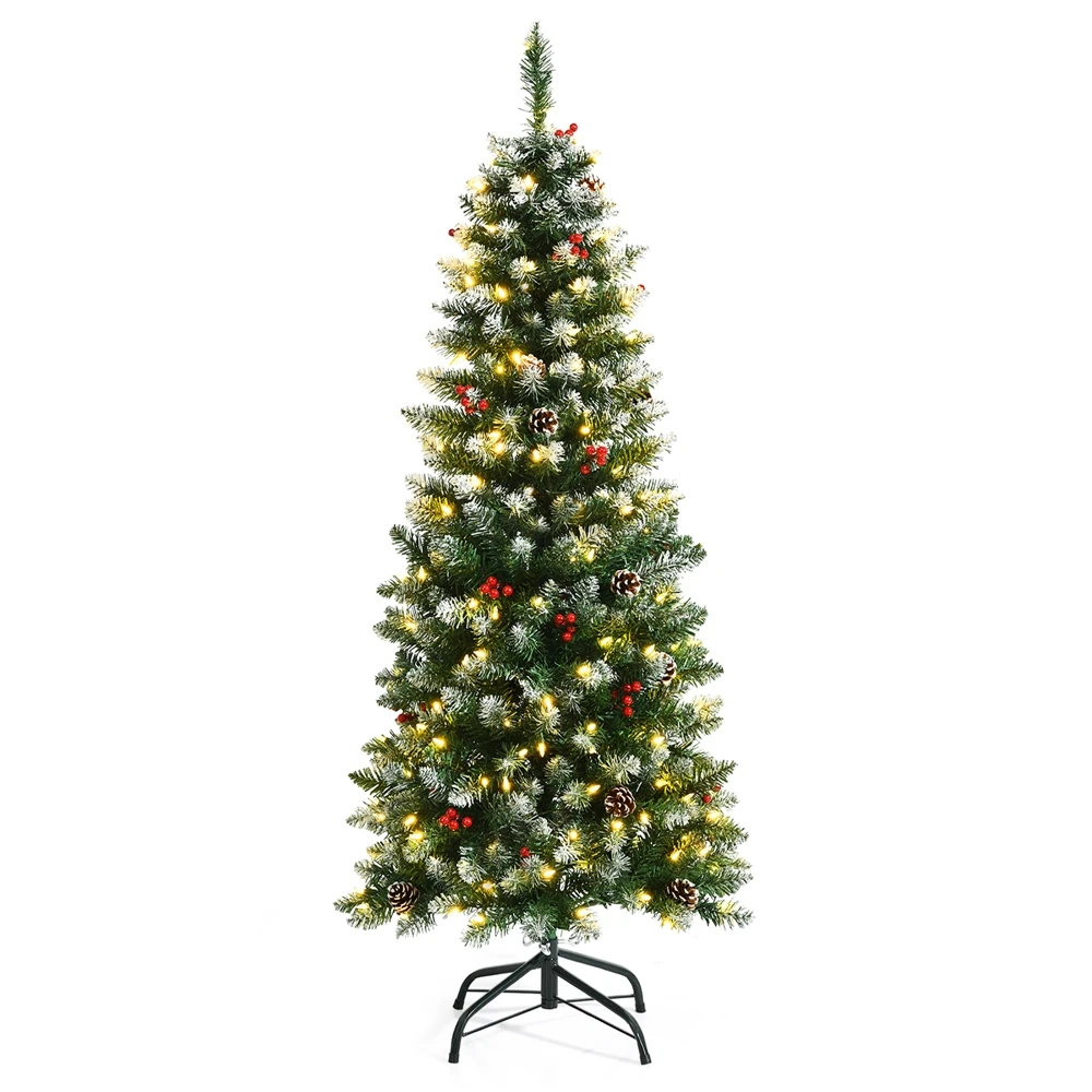 Costway 8-ft Snow Flocked Christmas Tree Glitter Tips With Pine Cone And Red Berries 3 Costway 8-ft Snow Flocked Christmas Tree Glitter Tips With Pine Cone And Red Berries