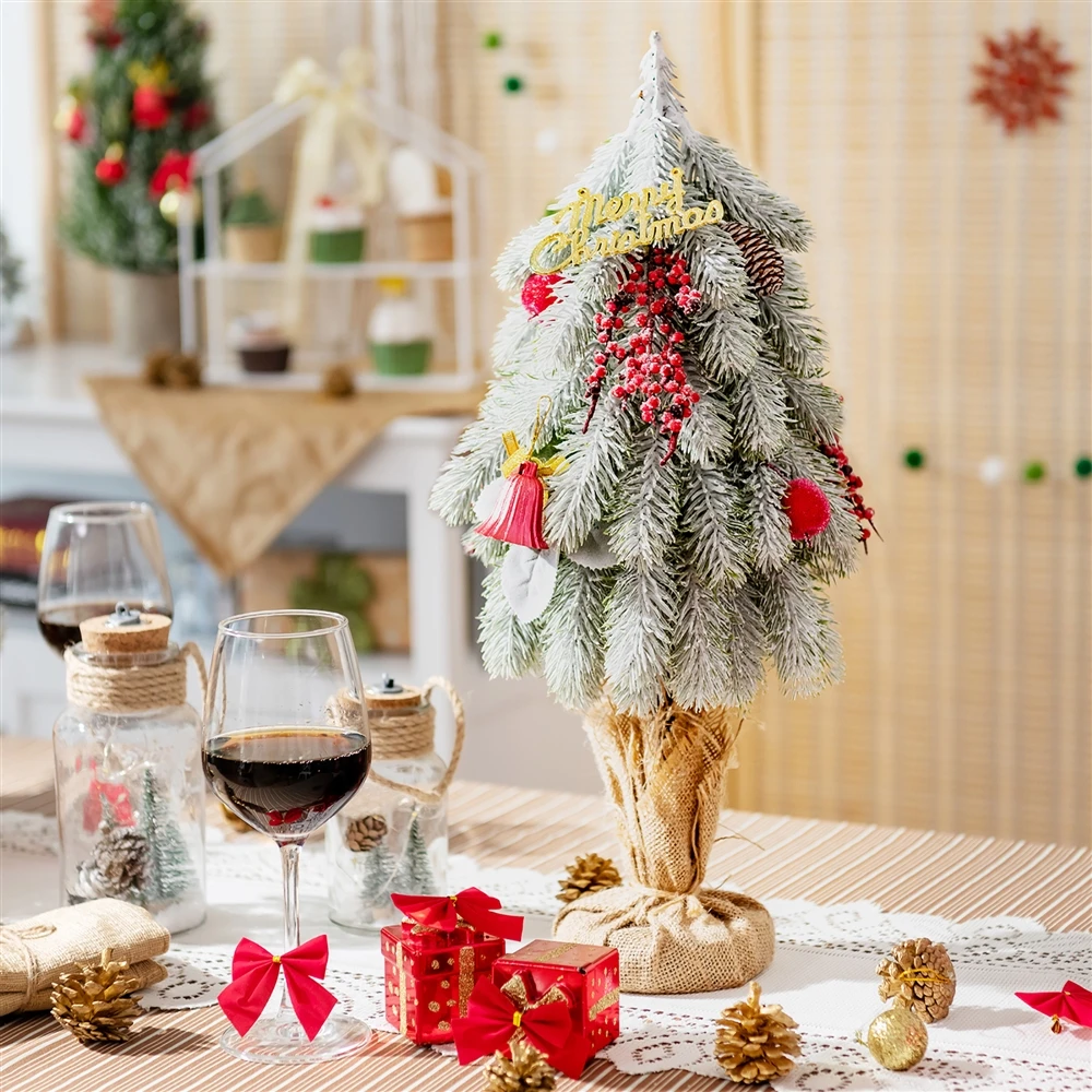 Costway 19-in Snow Flocked Tabletop Christmas Pine Tree With Pine Cones And Red Berries 4 Costway 19-in Snow Flocked Tabletop Christmas Pine Tree With Pine Cones And Red Berries - Image 2
