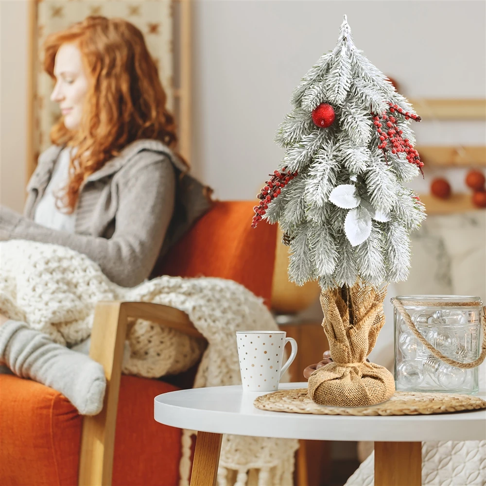 Costway 19-in Snow Flocked Tabletop Christmas Pine Tree With Pine Cones And Red Berries 7 Costway 19-in Snow Flocked Tabletop Christmas Pine Tree With Pine Cones And Red Berries - Image 5