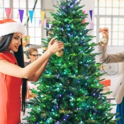 Costway 5-ft Snow Flocked Hinged Christmas Tree With Berries And Poinsettia Flowers -Northlight Sales Store 330925742 AlternateImage2