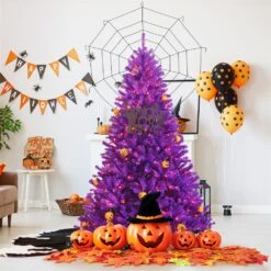 Costway 6-ft Pre-lit Purple Halloween Christmas Tree With Orange Lights Pumpkin Decorations -Northlight Sales Store 330925746 AlternateImage2