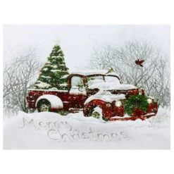 Northlight 12-in X 15.75-in LED Lighted Fibre Optic Truck And Tree Christmas Canvas Wall Art