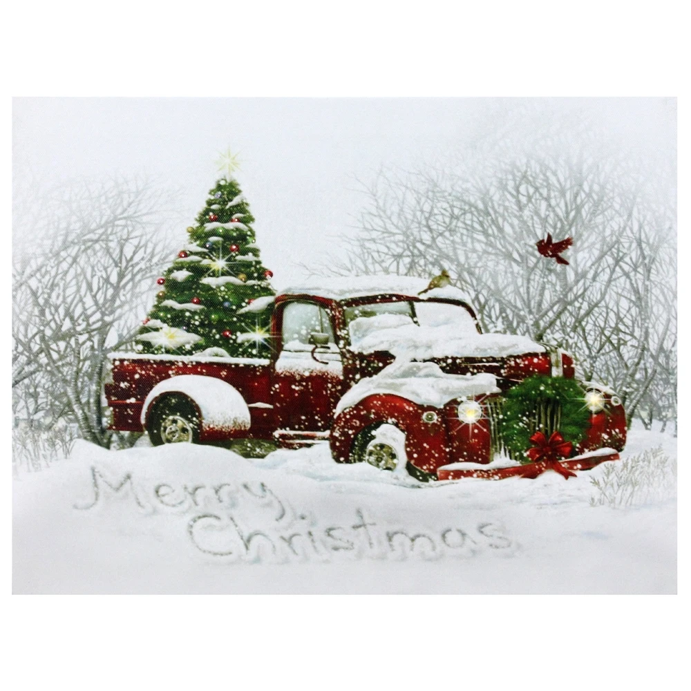 Northlight 12-in X 15.75-in LED Lighted Fibre Optic Truck And Tree Christmas Canvas Wall Art 3 Northlight 12-in X 15.75-in LED Lighted Fibre Optic Truck And Tree Christmas Canvas Wall Art