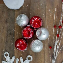 Northlight 3.25-in Red And Silver Retro Reflector Matte Glass Christmas Ball Set - Pack Of 6 -Northlight Sales Store 330928291 AlternateImage3
