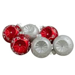 Northlight 3.25-in Red And Silver Retro Reflector Matte Glass Christmas Ball Set - Pack Of 6