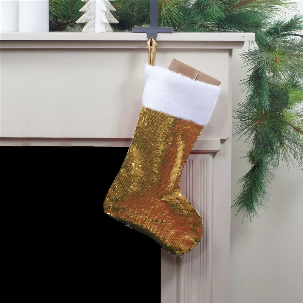 Northlight 19-in Gold And Silver Sequin Christmas Stocking With White Faux Fur Cuff 4 Northlight 19-in Gold And Silver Sequin Christmas Stocking With White Faux Fur Cuff - Image 2
