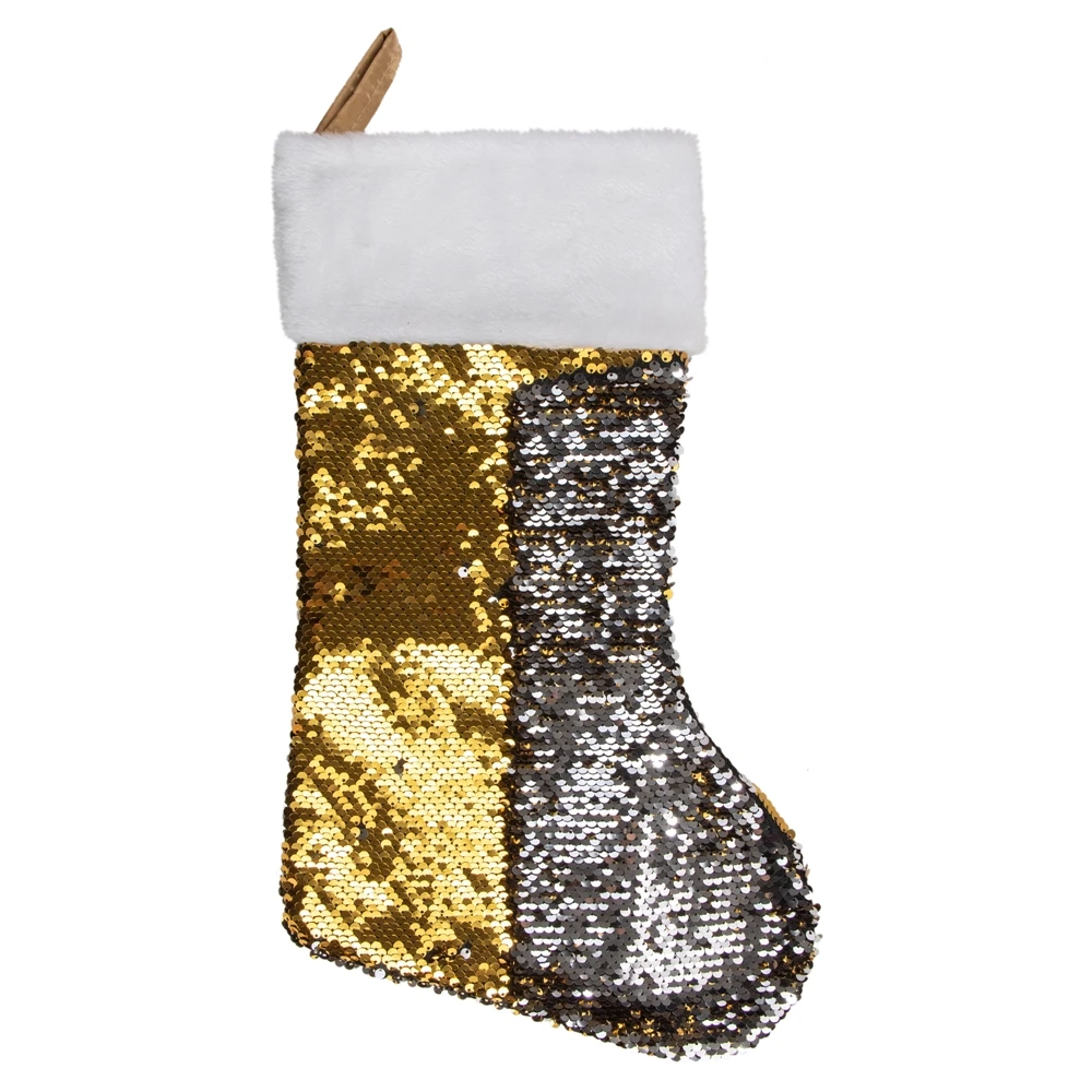Northlight 19-in Gold And Silver Sequin Christmas Stocking With White Faux Fur Cuff 5 Northlight 19-in Gold And Silver Sequin Christmas Stocking With White Faux Fur Cuff - Image 3