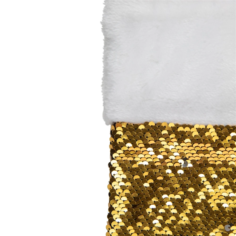 Northlight 19-in Gold And Silver Sequin Christmas Stocking With White Faux Fur Cuff 6 Northlight 19-in Gold And Silver Sequin Christmas Stocking With White Faux Fur Cuff - Image 4