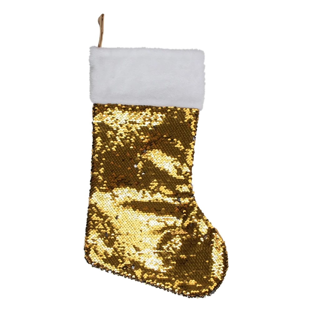 Northlight 19-in Gold And Silver Sequin Christmas Stocking With White Faux Fur Cuff 3 Northlight 19-in Gold And Silver Sequin Christmas Stocking With White Faux Fur Cuff