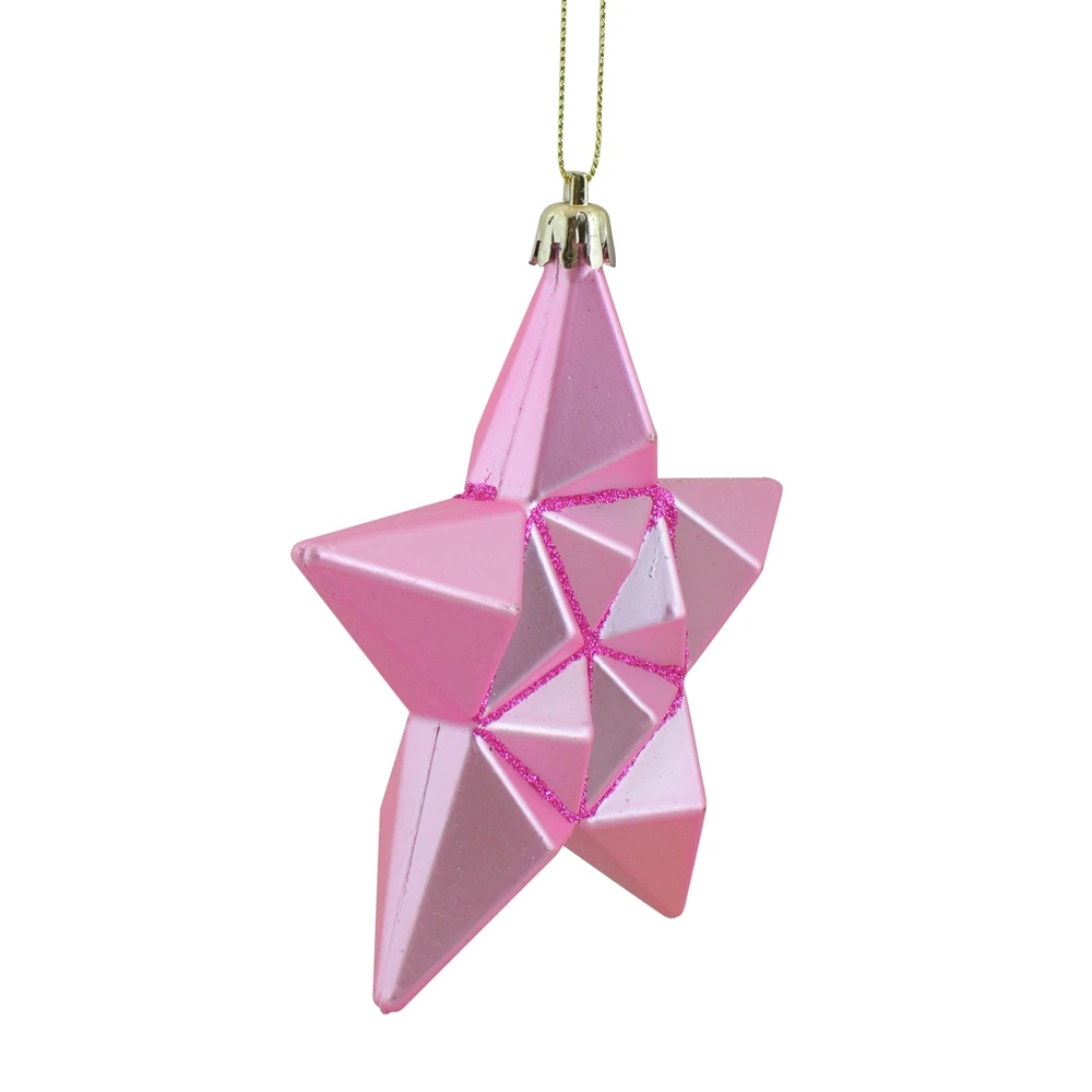 DAK 5-in Pink Bubblegum Matte Glittered Star Shatterproof Christmas Ornaments - Pack Of 12 4 DAK 5-in Pink Bubblegum Matte Glittered Star Shatterproof Christmas Ornaments - Pack Of 12 - Image 2