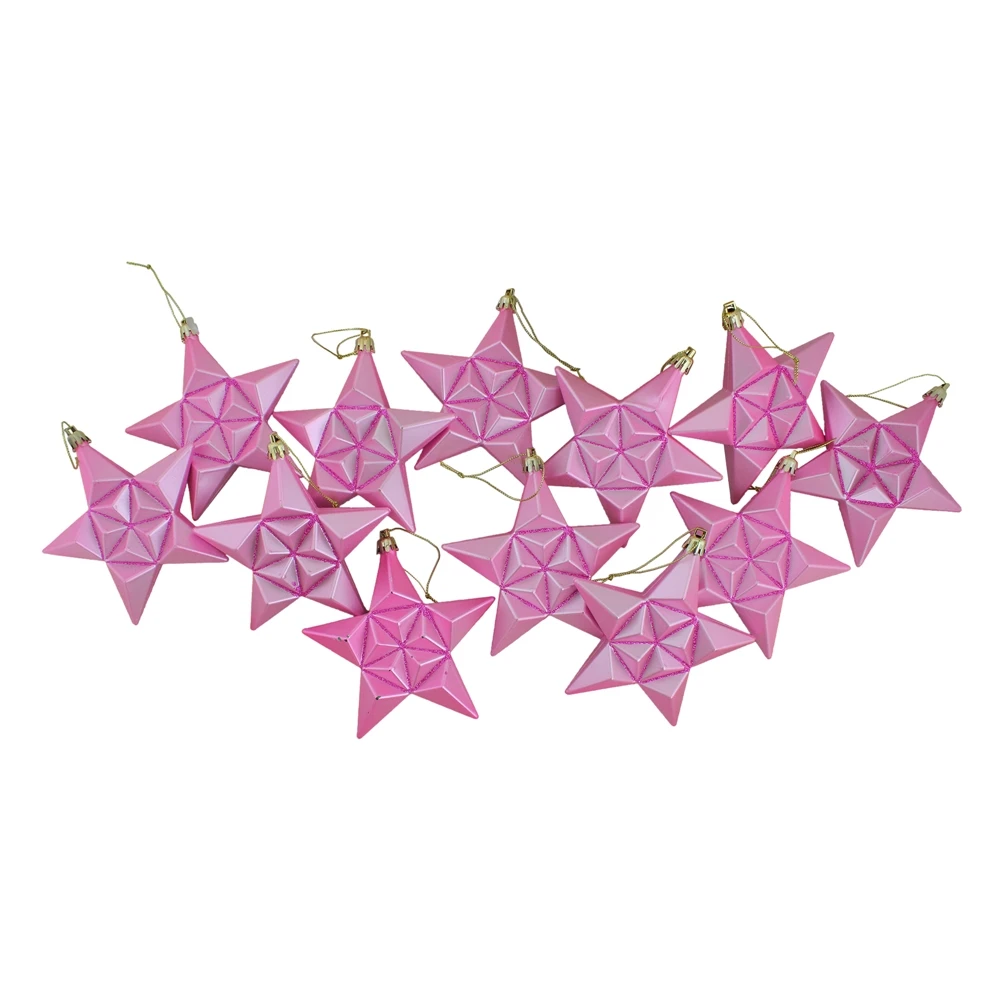 DAK 5-in Pink Bubblegum Matte Glittered Star Shatterproof Christmas Ornaments - Pack Of 12 5 DAK 5-in Pink Bubblegum Matte Glittered Star Shatterproof Christmas Ornaments - Pack Of 12 - Image 3