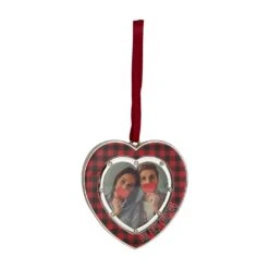 Northlight 3-in Silver Plated Buffalo Plaid Heart Shaped Picture Frame Christmas Ornament