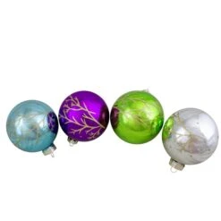 Northlight 4-in Multicolour Shiny Glass Ball Christmas Ornaments - Set Of 4