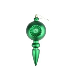 DAK 7.5-in Green Retro Reflector Shatterproof Matte Christmas Finial Ornaments - Set Of 4