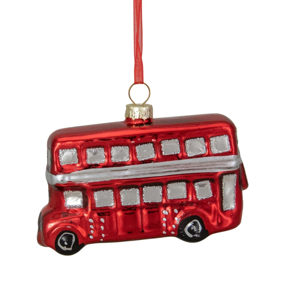 Northlight 3.75-in Red And Silver Double Decker Bus Glass Christmas Ornament 4 Northlight 3.75-in Red And Silver Double Decker Bus Glass Christmas Ornament - Image 2