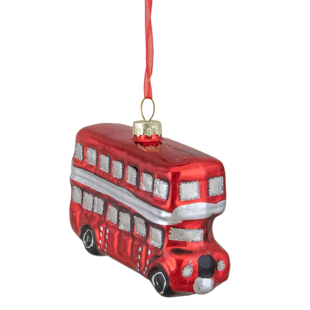 Northlight 3.75-in Red And Silver Double Decker Bus Glass Christmas Ornament 5 Northlight 3.75-in Red And Silver Double Decker Bus Glass Christmas Ornament - Image 3