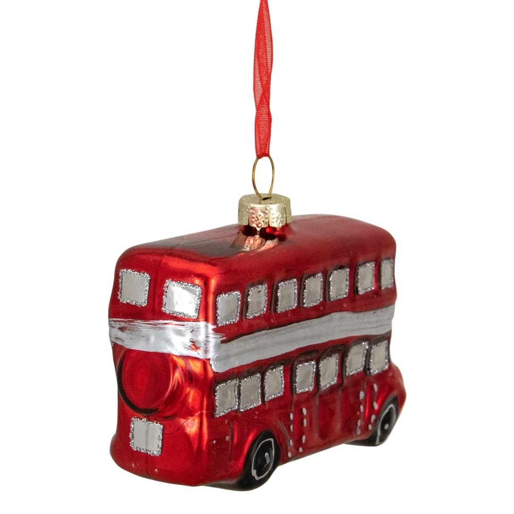 Northlight 3.75-in Red And Silver Double Decker Bus Glass Christmas Ornament 6 Northlight 3.75-in Red And Silver Double Decker Bus Glass Christmas Ornament - Image 4