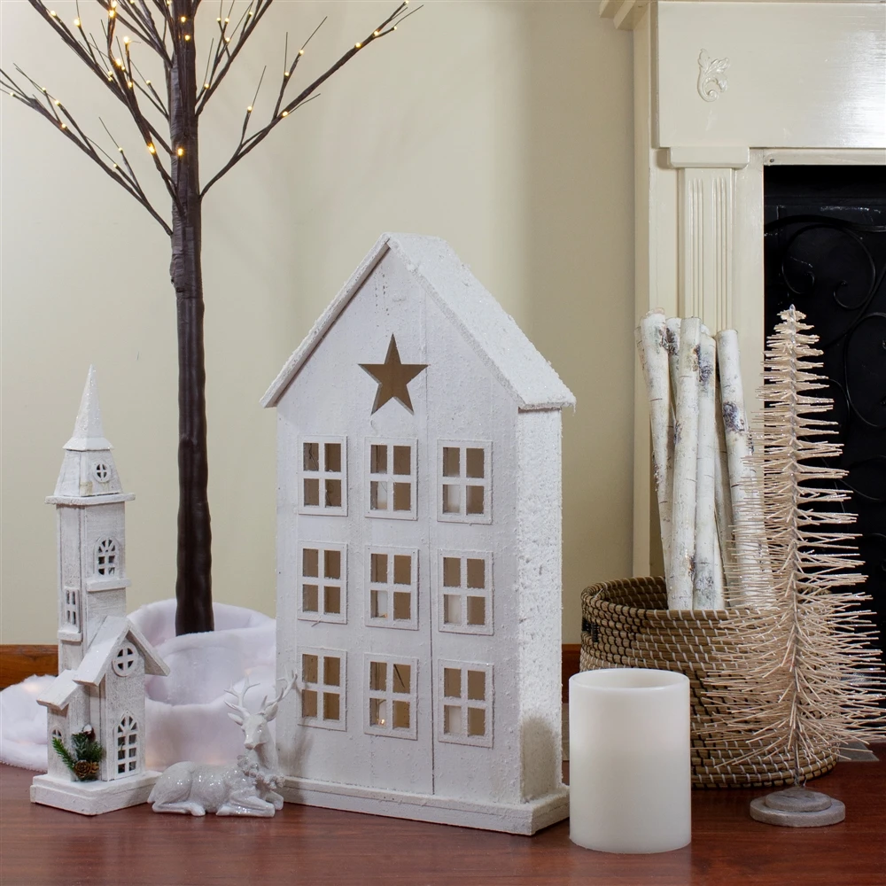 Northlight 30-in Snow-Covered Rustic White Wooden House Christmas Tabletop 4 Northlight 30-in Snow-Covered Rustic White Wooden House Christmas Tabletop - Image 2