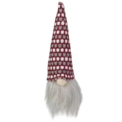 Northlight 8-in Lighted Red White And Grey Knit Gnome Head Christmas Ornament