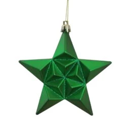 DAK 5-in Matte Xmas Green And Gold Glittered Star Shatterproof Christmas Ornaments - Pack Of 12