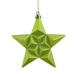 DAK 5-in Matte Green Kiwi Glittered Star Shatterproof Christmas Ornaments