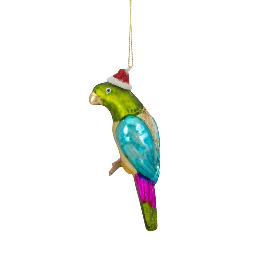 Northlight 6.25-in Green And Blue Parrot In A Santa Hat Glass Christmas Ornament 4 Northlight 6.25-in Green And Blue Parrot In A Santa Hat Glass Christmas Ornament - Image 2