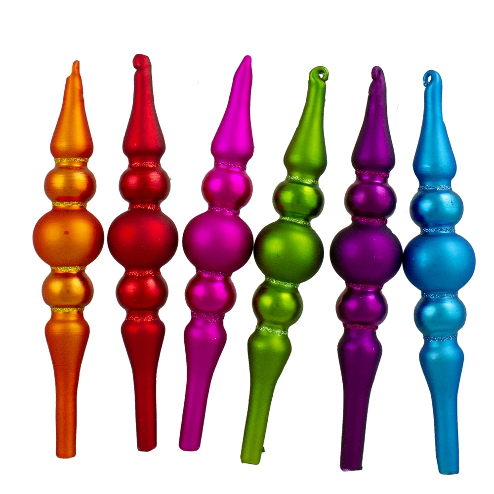 Northlight 6.25-in Vibrantly Coloured Matte Glass Christmas Finial Ornament - Pack Of 6 3 Northlight 6.25-in Vibrantly Coloured Matte Glass Christmas Finial Ornament - Pack Of 6