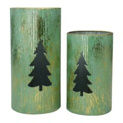 Northlight Sales Store 11 Northlight Rustic Green And Gold Christmas Tree Tabletop Lantern - Set Of 2