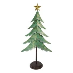 Northlight Sales Store 14 Northlight 16-in Rustic Green And Gold Layered Christmas Tree Tabletop Decor