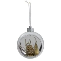 Northlight 3.75-in Silver And White Round Cutout Owl Christmas Ornament