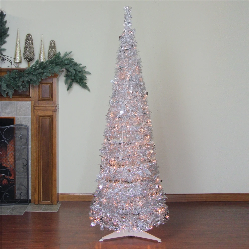 Northlight 6-ft Silver Tinsel Pre-Lit Artificial Christmas Tree With Warm White Lights 4 Northlight 6-ft Silver Tinsel Pre-Lit Artificial Christmas Tree With Warm White Lights - Image 2